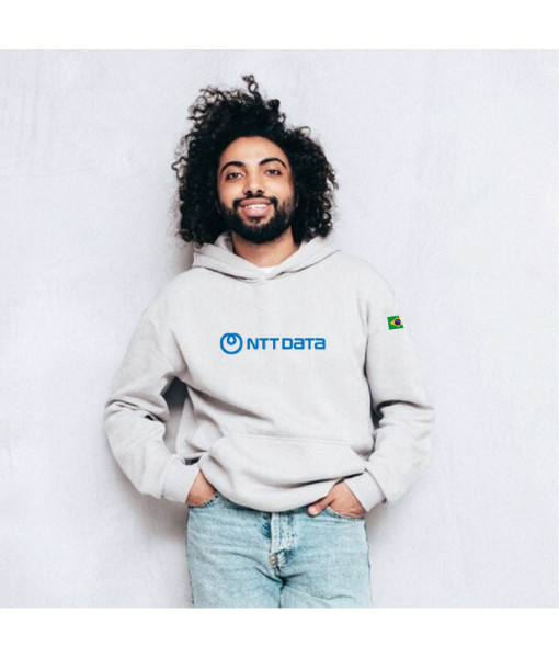Moletom Canguru Branco, com bandeira BR - NTTDATA Company Store